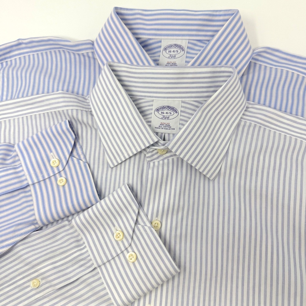 Brooks Brothers Mens 346 Slim Fit Striped Dress Shirt Lot of 2 Size 16 4/5